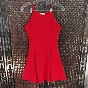 Olivia Rae Red Sleeveless Dress High Neckline Large Pleated Short